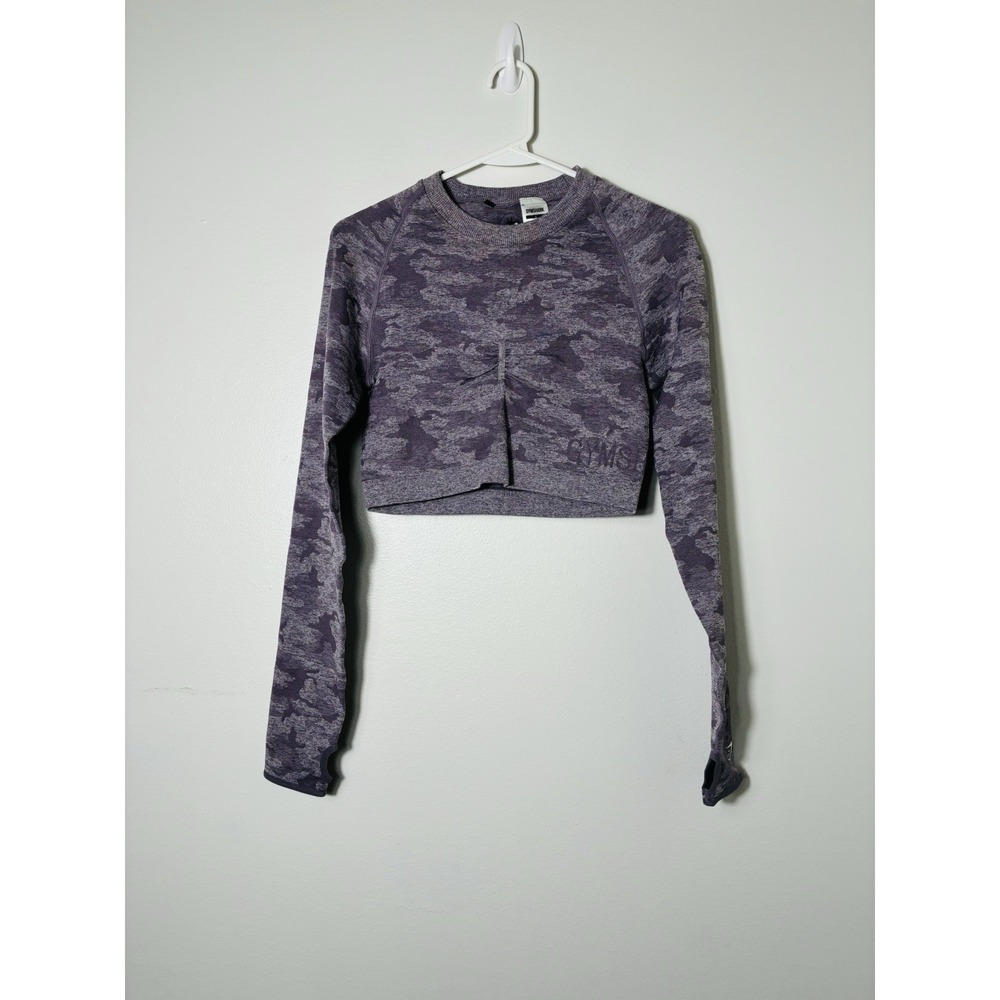 Gymshark Women's Adapt Camo Seamless Long Sleeve Crop Top Purple Size Large